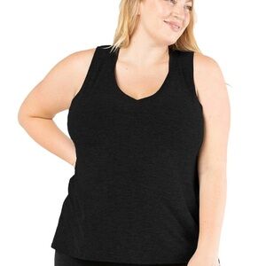 Beyond Yoga Plus Size All About It Split Back Bopo Tank Top Darkest Night 3X
